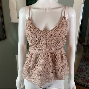 Abercrombie & Fitch Crochet Lace Peplum Babydoll Tank Top Nude/Pink Medium M
